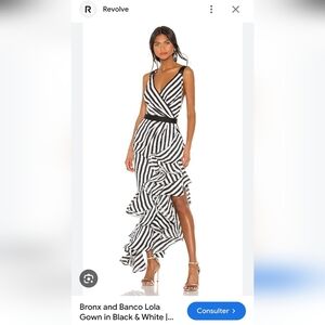 Bronx and Banco Black and White Silk Striped Gown Like New Sz 2-XS